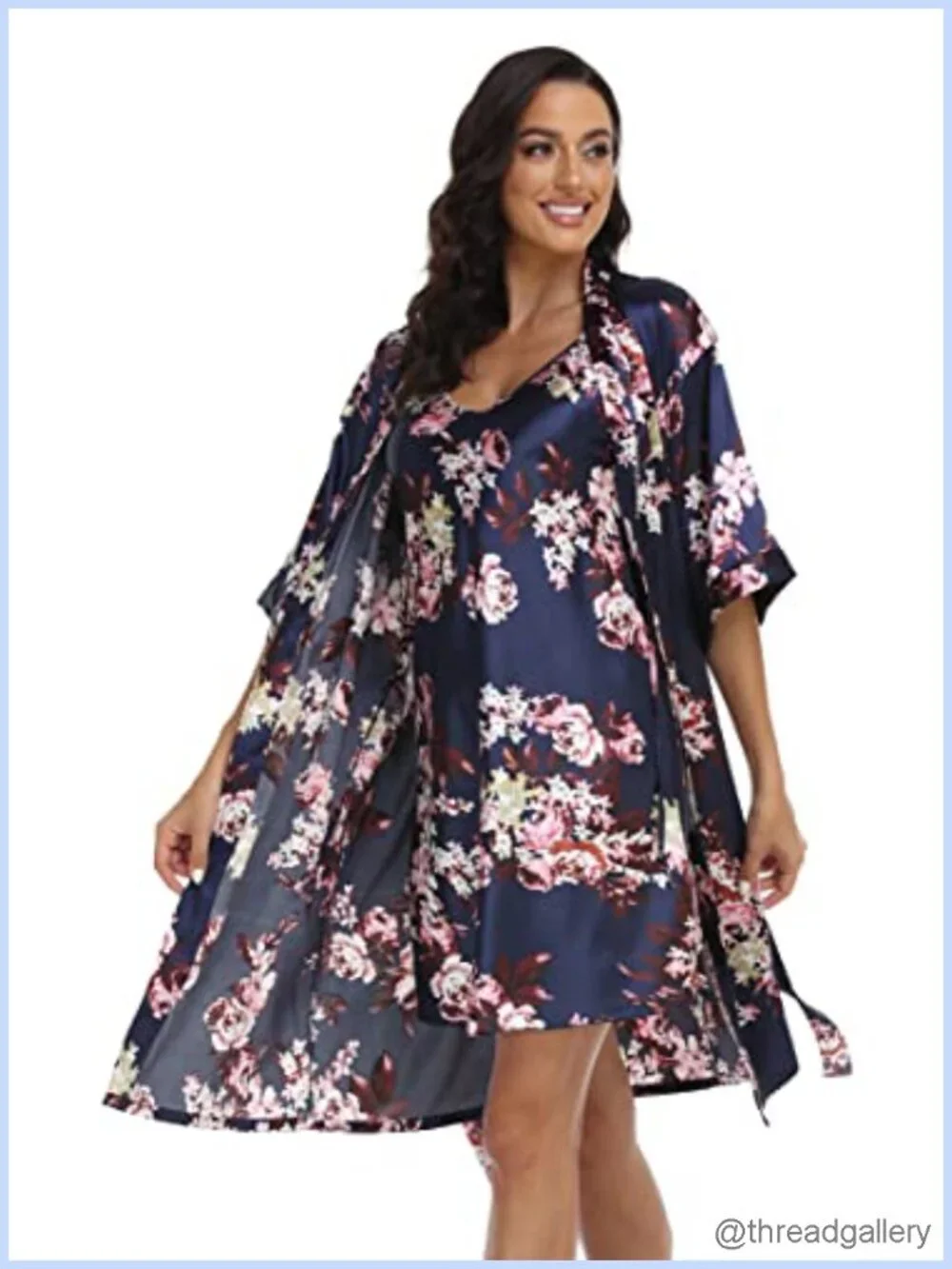 Satin Robe Set 2 Piece Cami Nightgown Pajamas Sleepwear Bride Lounge